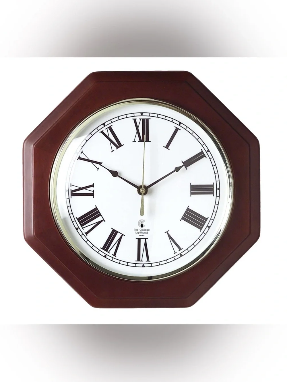The Chicago Lighthouse Mahogany Octagon Quiet Wall Clock 12 inch